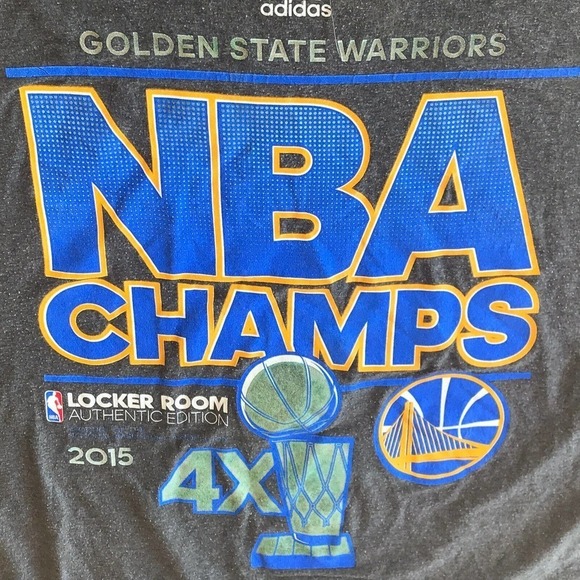 Vintage Adidas NBA T Shirt 2015 Golden State Champions 4X Authentic Pre-Owned - Picture 1 of 8